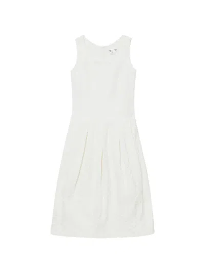Comme Des Garçons Floral-embroidery Pleated Midi Dress In White
