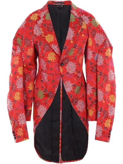 Comme Des Garçons Floral-jacquard Blazer In Red