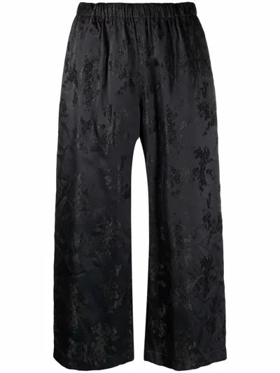 Comme Des Garçons Floral-jacquard Cropped Trousers In Schwarz