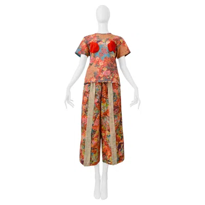 Pre-owned Comme Des Garçons Comme Des Garcons Floral Pant Ensemble With 3-d T- Shirt & Pants 2004 In Brown