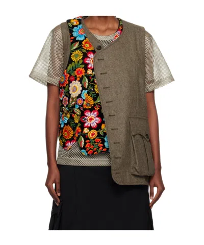 Comme Des Garçons Floral Pattern Embroidery Vest In Multi