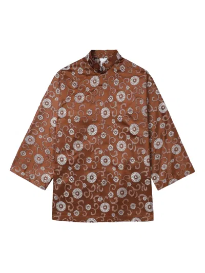Comme Des Garçons Floral-print Blouse In Brown