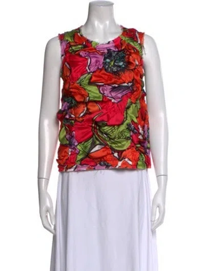 Pre-owned Comme Des Garçons Floral Print Crew Neck Top In Red