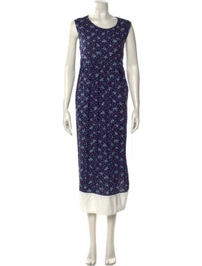 Pre-owned Comme Des Garçons Floral Print Long Dress In Blue