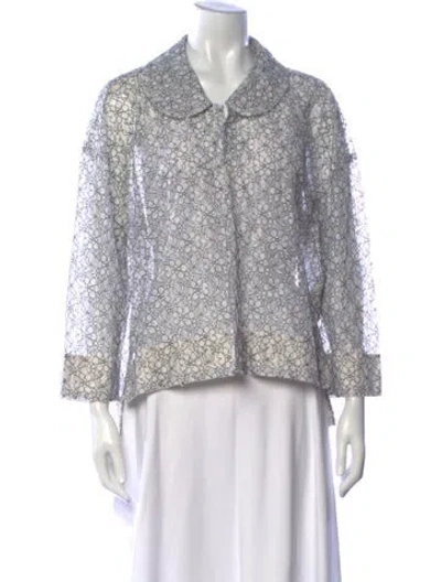 Pre-owned Comme Des Garçons Floral Print Long Sleeve Blouse In White