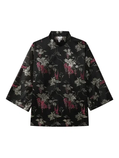 Comme Des Garçons Floral-print Mandarin-collar Blouse In Black