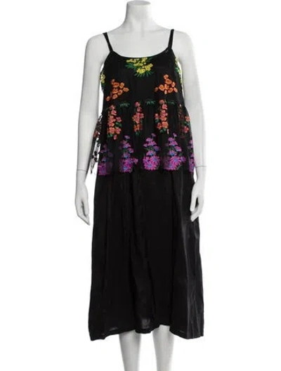 Pre-owned Comme Des Garçons Floral Print Midi Length Dress In Black