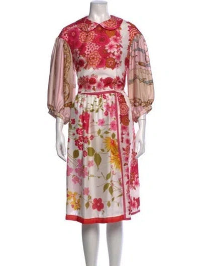 Pre-owned Comme Des Garçons Floral Print Midi Length Dress In White