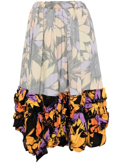Comme Des Garçons Floral-print Midi Skirt In Black