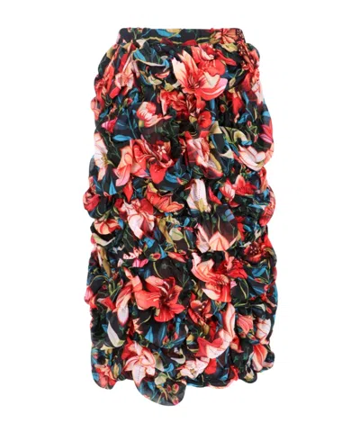 COMME DES GARÇONS COMME DES GARÇONS GRAPHIC PRINTED RUCHED MIDI SKIRT