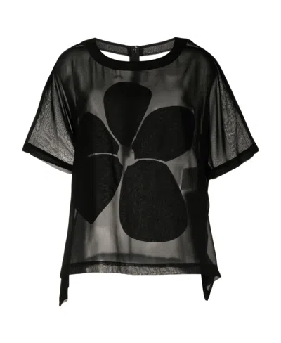 Comme Des Garçons Floral-print Semi-sheer T-shirt In Black