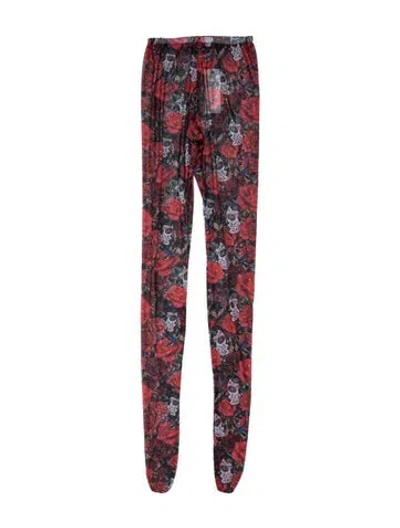 Pre-owned Comme Des Garçons Floral Print Skinny Leg Pants In Red