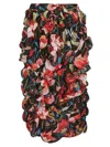 Comme Des Garçons Floral-print Ruched Midi Skirt In Black