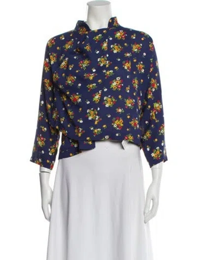 Pre-owned Comme Des Garçons Floral Print Three-quarter Sleeve Blouse In Blue