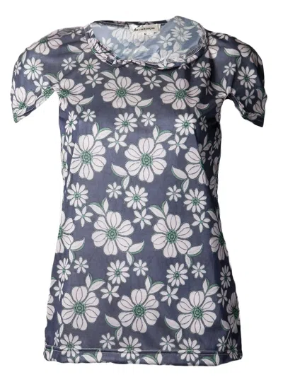 Comme Des Garçons Floral Print Top In Blue