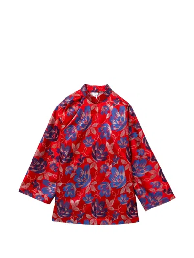 Comme Des Garçons Floral Print Top In Red