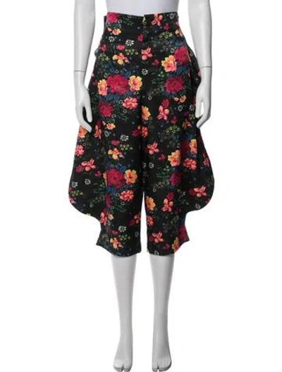 Pre-owned Comme Des Garçons Floral Print Wide Leg Pants In Black