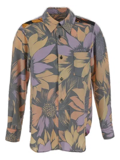 Comme Des Garçons Floral Printed Buttoned Shirt In Multicolor