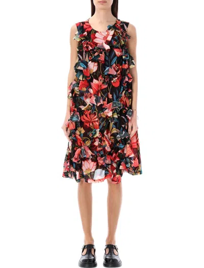 Comme Des Garçons Floral Printed Sleeveless Dress In Multicolour