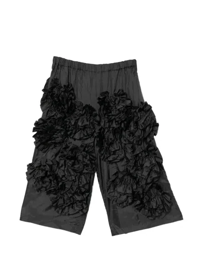 Comme Des Garçons Floral-ruffled Trousers In Black