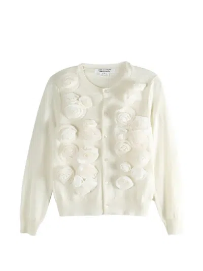 Comme Des Garçons Floral-appliqué Cardigan In White