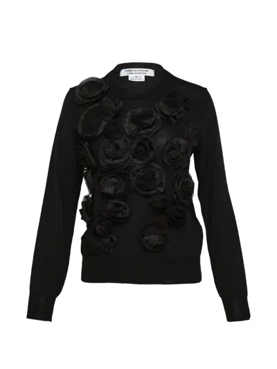 Comme Des Garçons Floral-appliqué Sweater In Black