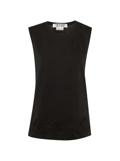 Pre-owned Comme Des Garçons Floral-appliqué Tank Top In Black