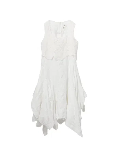 Comme Des Garçons Floral-embroidered Midi Dress In White