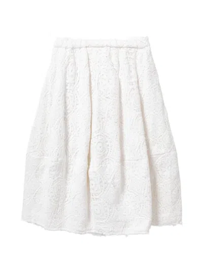 Comme Des Garçons Cotton Midi Skirt Floral Lace Texture In Gray