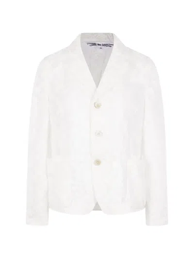 Comme Des Garçons Floral-jacquard Blazer In White