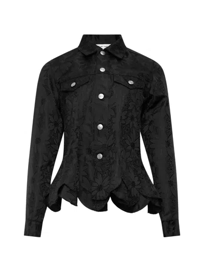 Comme Des Garçons Floral-jacquard Layered Jacket In Black