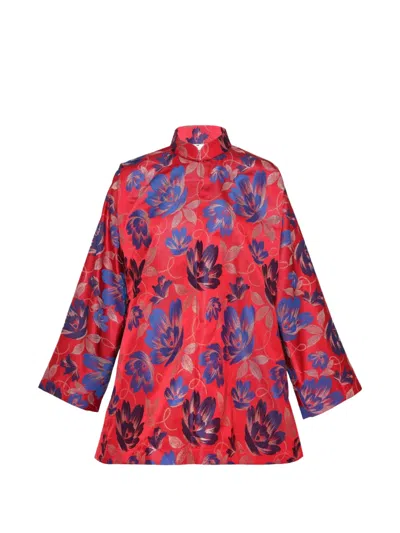 Comme Des Garçons Polyester Jacquard Flower Pattern Jacket In Red