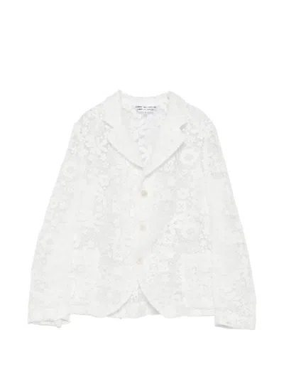 Comme Des Garçons Floral-lace Blazer In White