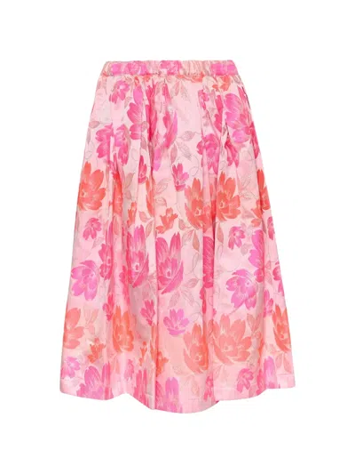 Comme Des Garçons Floral-print Pleated Midi Skirt In Multi