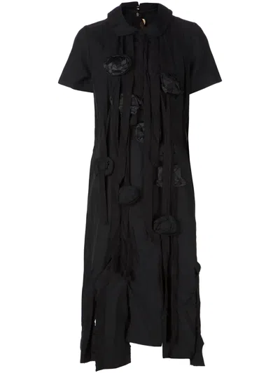 Comme Des Garçons Flower Appliqué Shirt Dress In Black