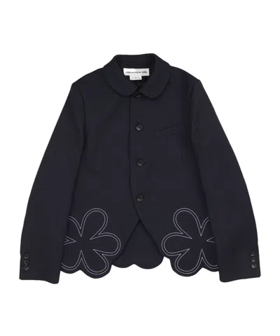 Comme Des Garçons Flower Blazer Navy In Black
