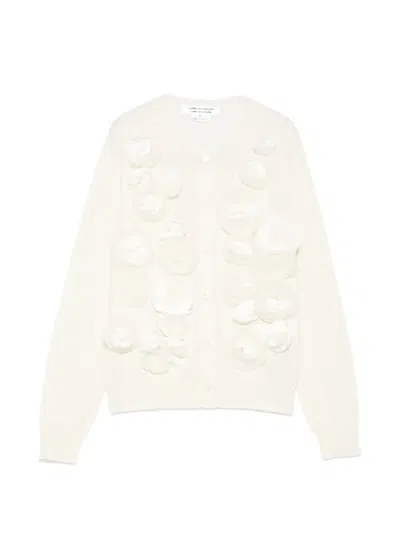 Comme Des Garçons Flower Cardigan In White