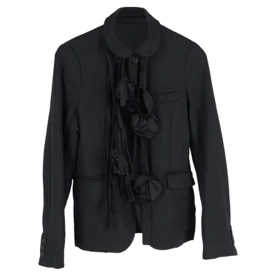 Comme Des Garçons Flower Detail Blazer In Black Wool In Animal Print