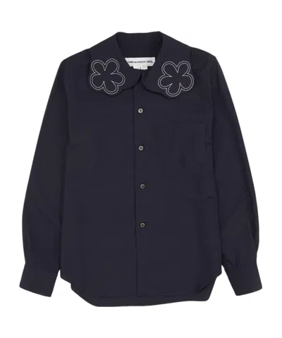 Comme Des Garçons Flower Shirt Navy In Blue
