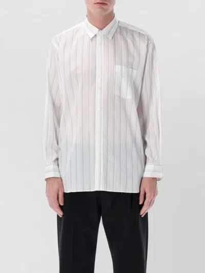 Comme Des Garçons Fluid Striped Shirt Curved Hem Cupro In White