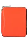 Comme Des Garçons Fluorescent Leather Zip Around Wallet In Orange