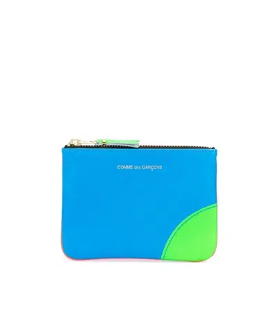Comme Des Garçons Fluorescent Coin Purse In Blue