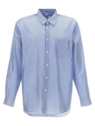 Comme Des Garçons Striped Shirt With Button-down Collar And Chest Pocket In Blue