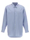 Comme Des Garçons Striped Shirt With Button-down Collar And Chest Pocket In Blue