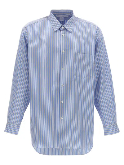 Comme Des Garçons Striped Shirt With Button-down Collar In Blue