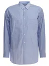 Comme Des Garçons Striped Buttoned Shirt In Blue