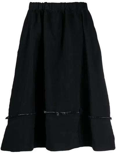 Comme Des Garçons Frayed Elasticated-waist Midi Skirt In Blue