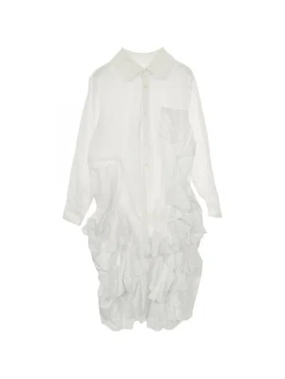 Pre-owned Comme Des Garçons Frill Shirt Cotton Dress In White