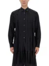 Comme Des Garçons Long Shirt With Pleated Front And Fringes In Black