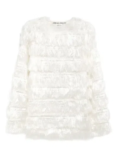 Comme Des Garçons Fringed T-shirt In White